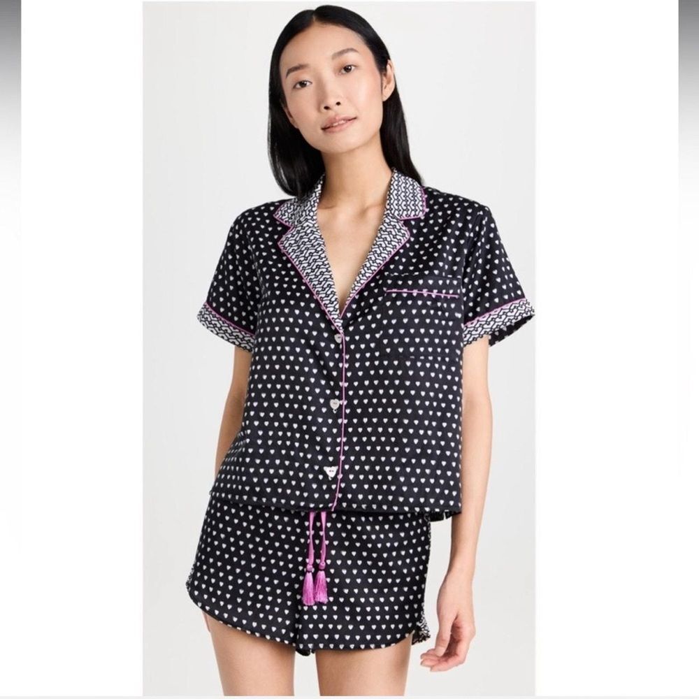 Rare Roller Rabbit x Lele Sadoughi Black Heart Polo Pajamas Large